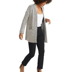 Marine Layer Birdseye Cardigan Sweater Women’s Large Knit Long Black White Layer